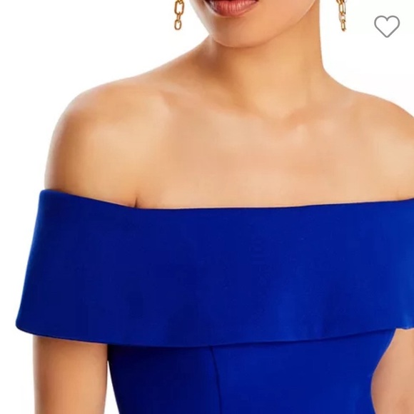 Bloomingdale exclusive Aqua brand off the shoulder Scuba Crepe Gown blue Sz 6 - Picture 4 of 11